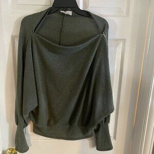 NWOT Women's Boat Neck Shoulder Zipper Top - Olive - L